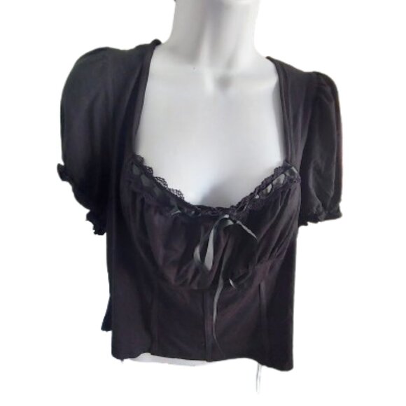 Short Sleeve Black Busier Inspired Cropped Top Size 2XL NEW NWT - Picture 2 of 2
